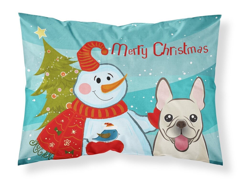 7362 BB1858PILLOWCASE Snowman with French Bulldog Fabric Standard